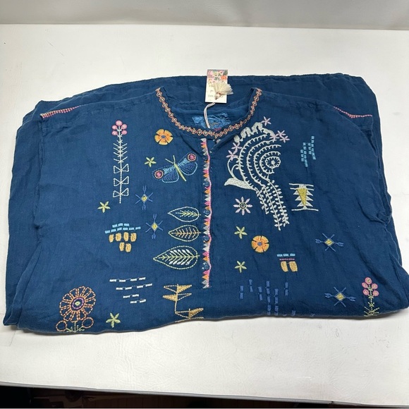 Johnny Was Biya Embroidered linen Blue Tunic dress size XL NWT - Picture 11 of 15